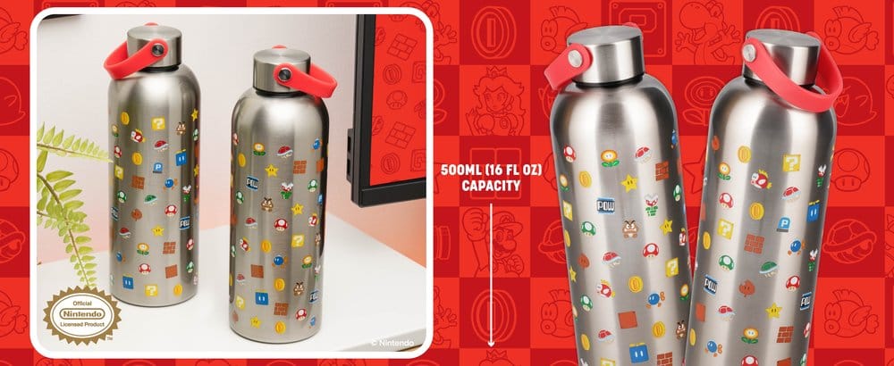 Super Mario Metal Water Bottle with Carry Loop Paladone Products