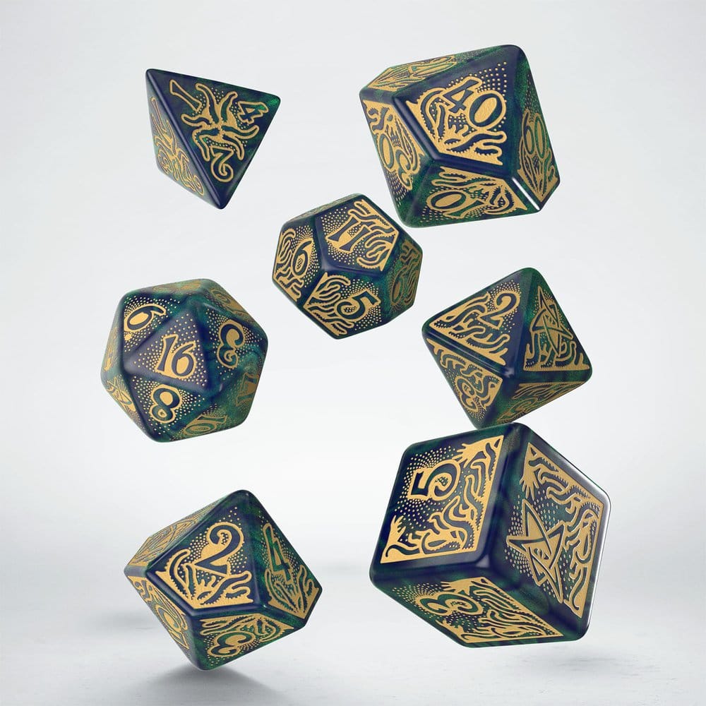 Call of Cthulhu 7th Edition Dice Set of 7 Blue green & Gold Q Workshop