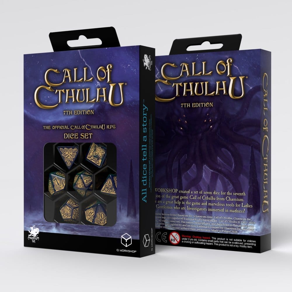 Call of Cthulhu 7th Edition Dice Set of 7 Blue green & Gold Q Workshop