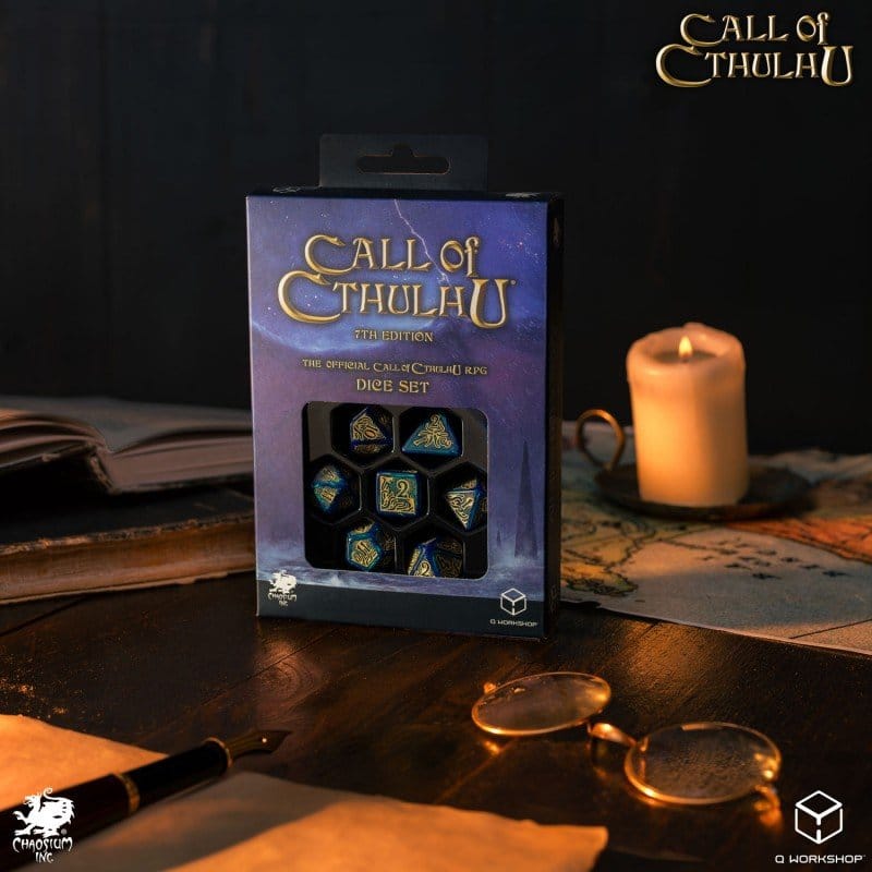 Call of Cthulhu 7th Edition Dice Set of 7 Blue green & Gold Q Workshop