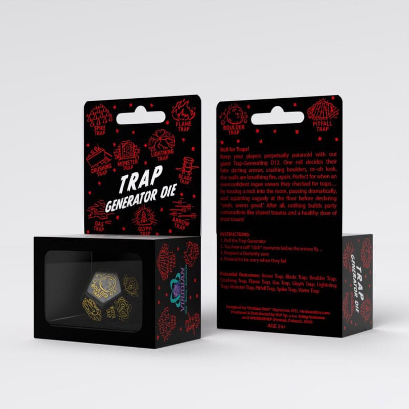 Viridian Jumbo Dice Trap Generator Die D12 Black Q Workshop