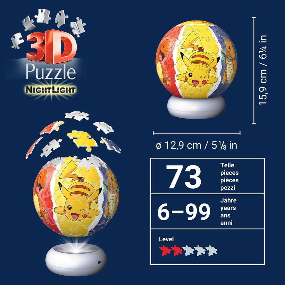 Pokémon 3D Jigsaw Puzzle Ball Nightlight 73 Pieces Ravensburger