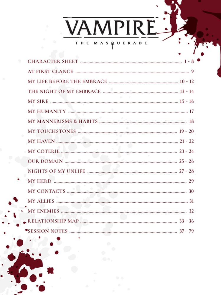 Vampire The Masquerade 5th Edition RPG Journal Expanded Character Sheet Journal *Englische Version* Renegade