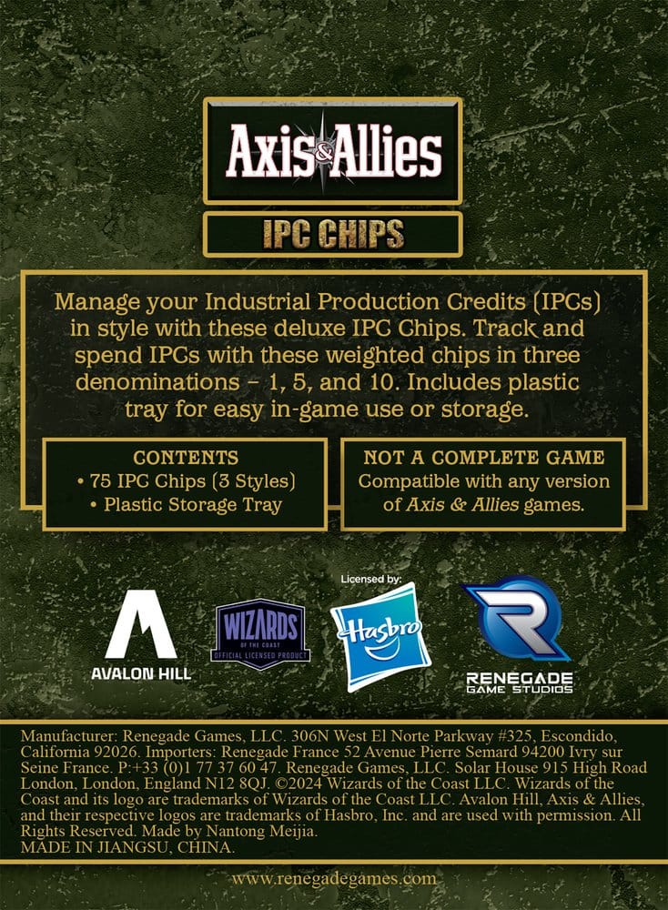 Avalon Hill board game Axis & Allies IPC Chips Extension Renegade