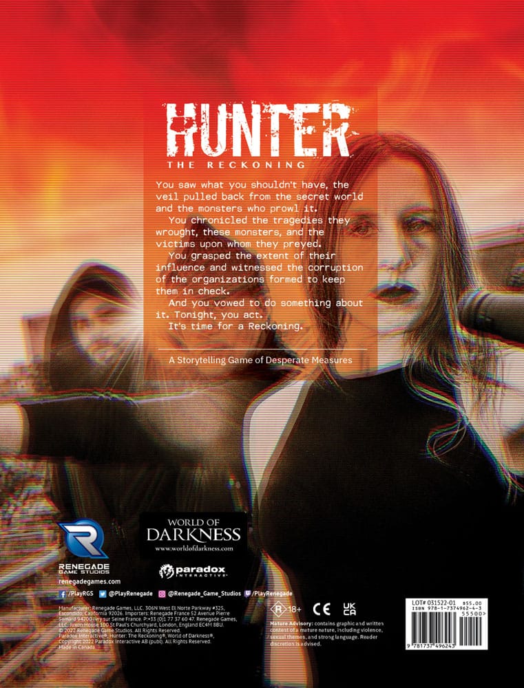 Hunter The Reckoning 5th Edition RPG book Game Core Rulebook *Englische Version* Renegade
