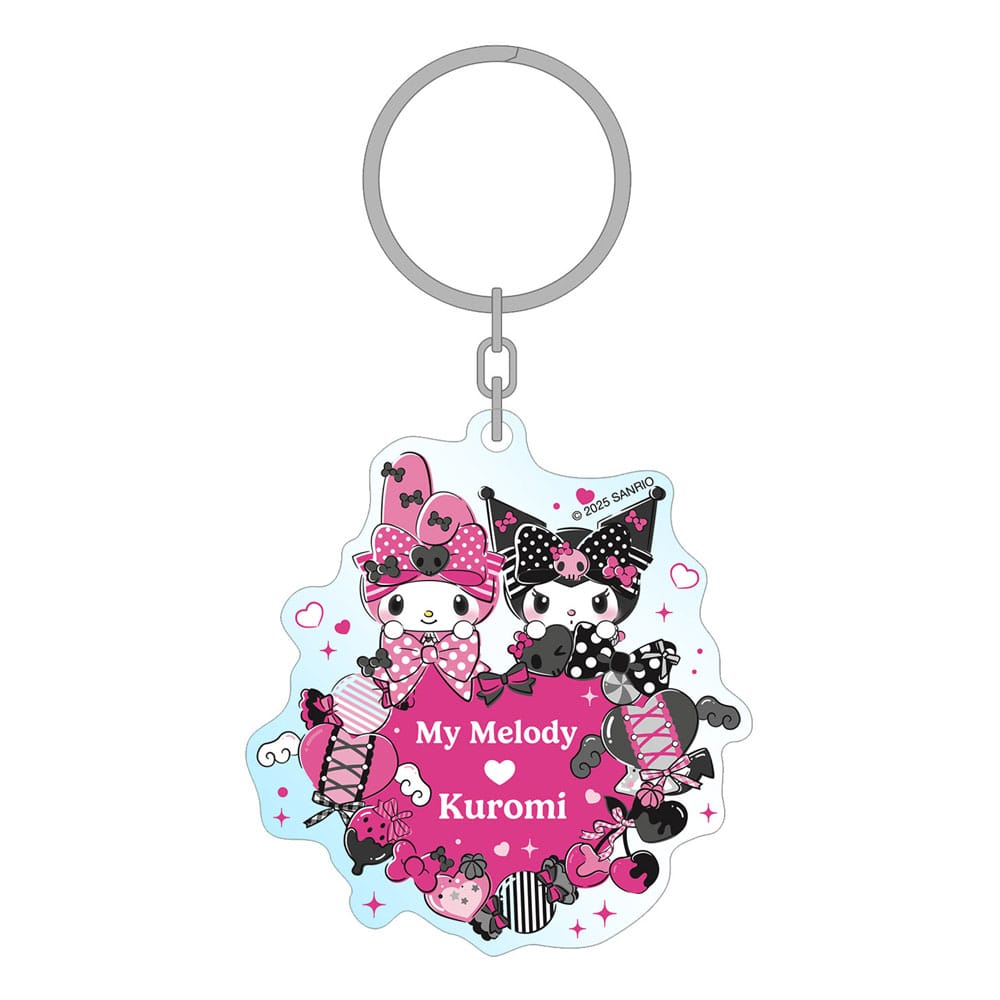 Sanrio Pink Black Party Series Acrylic Keychain My Melody & Kuromi Sakami Merchandise