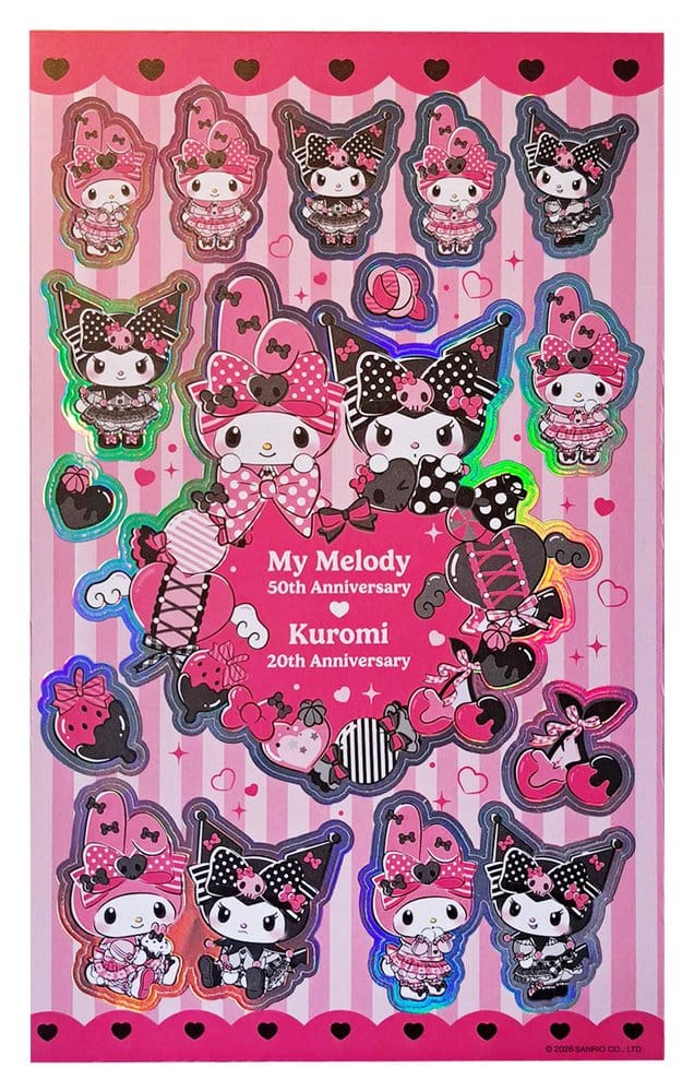 Sanrio Pink Black Party Series Sticker Pack Kuromi & My Melody Sakami Merchandise