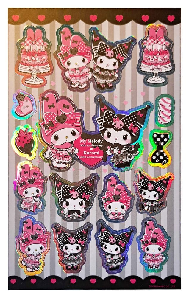 Sanrio Pink Black Party Series Sticker Pack Kuromi & My Melody Sakami Merchandise