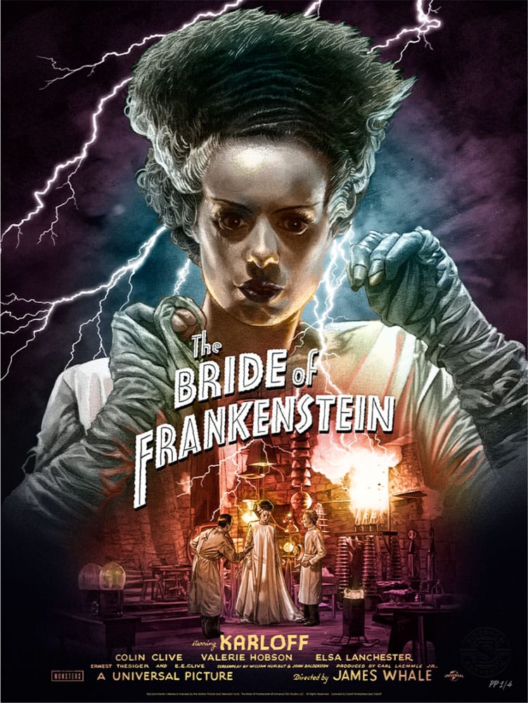 Bride of Frankenstein Art Print Bride of Frankenstein Color Variant by Ruiz Burgos unframed Sideshow Collectibles