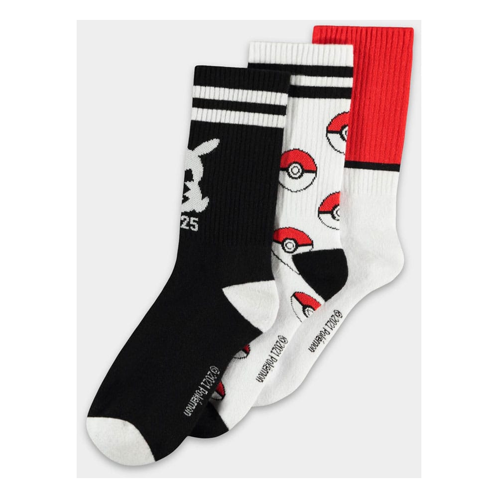 Pokémon Socks 3 Pack Pikachu Pokeball 39 42 Difuzed
