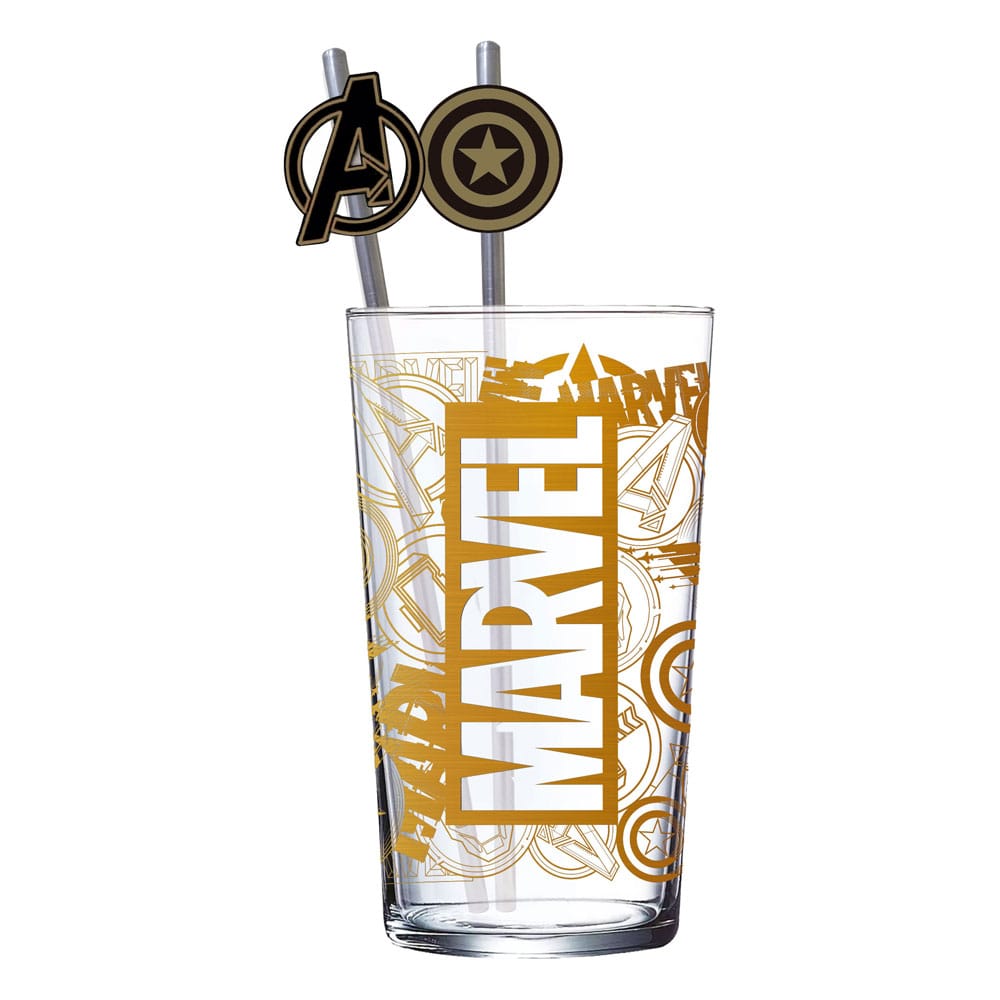 Marvel Glass Tumbler with Straws Logo & Avengers 485 ml Stor