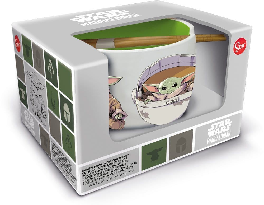 Star Wars The Mandalorian Ramen Bowl with Chopsticks Grogu Stor