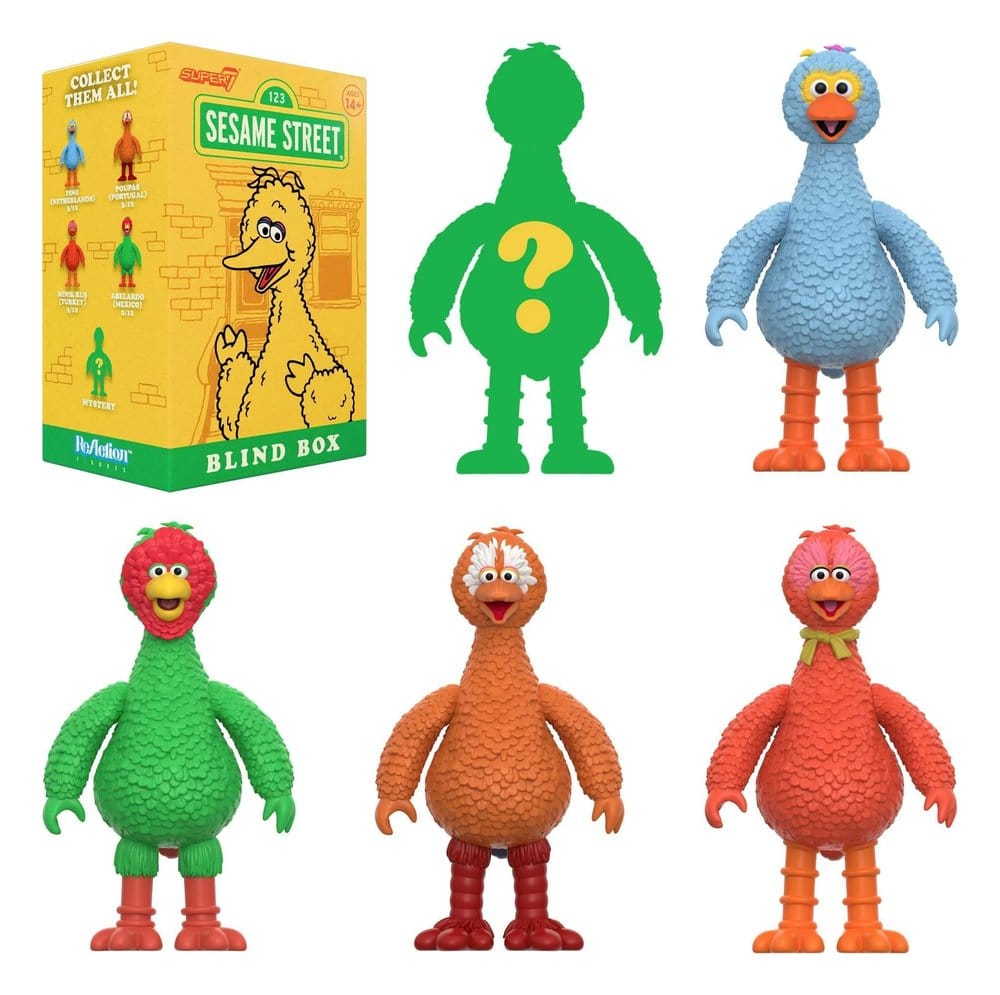 Sesame Street Big Birds from Around the World Action Figure Blind Box Wave 5 Display 12 Super7