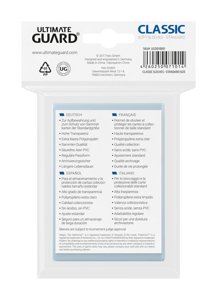 Ultimate Guard Classic Sleeves Standard Size 100 Ultimate Guard