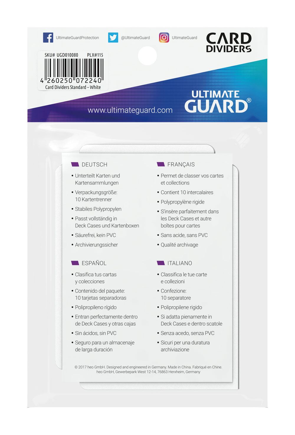 Ultimate Guard Card Dividers Standard Size 10 White Ultimate Guard