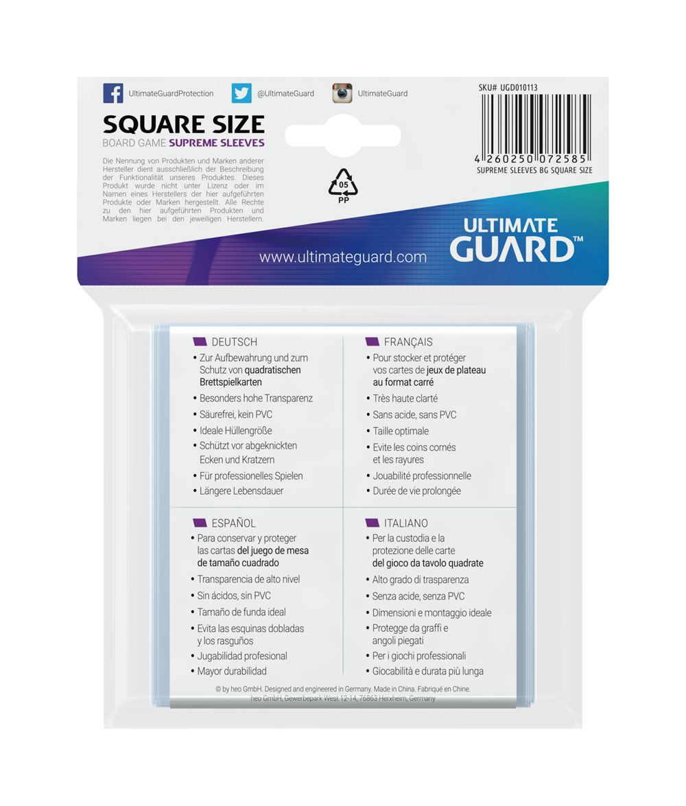 Ultimate Guard Supreme Sleeves for Board Game Cards Square 50 Ultimate Guard