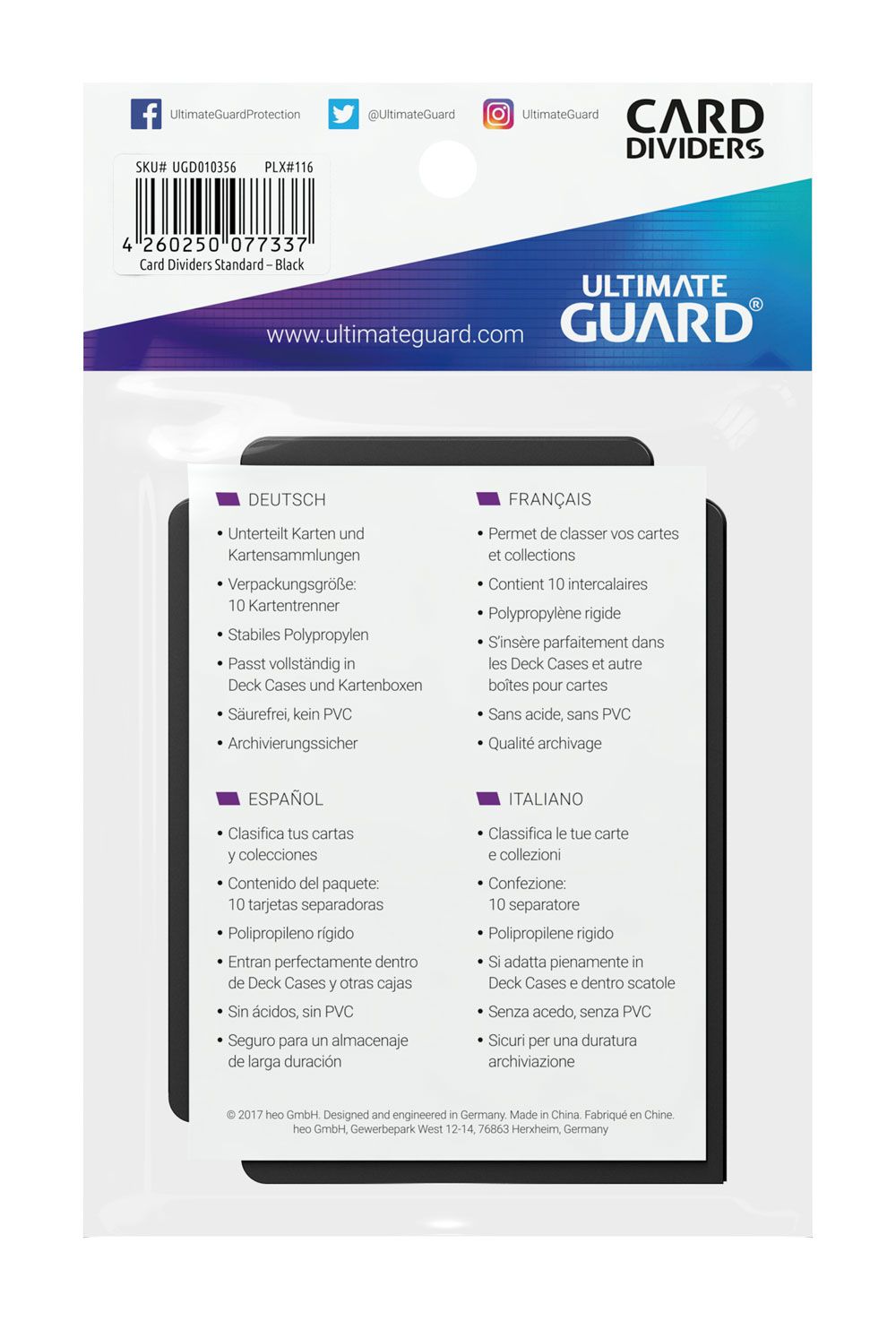 Ultimate Guard Card Dividers Standard Size 10 Black Ultimate Guard