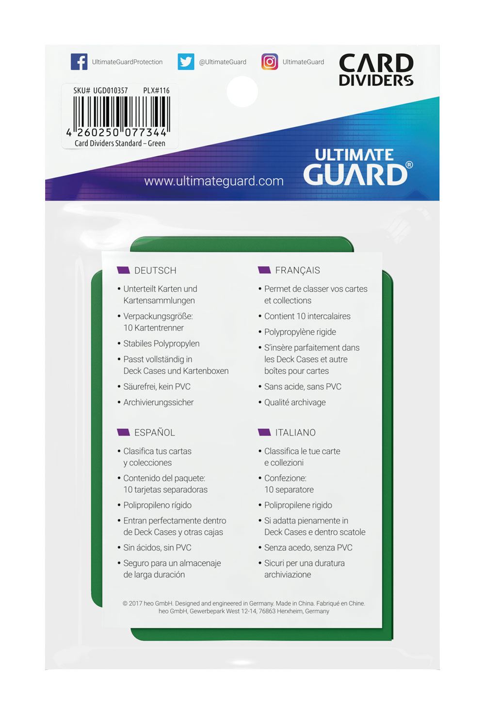 Ultimate Guard Card Dividers Standard Size 10 Green Ultimate Guard