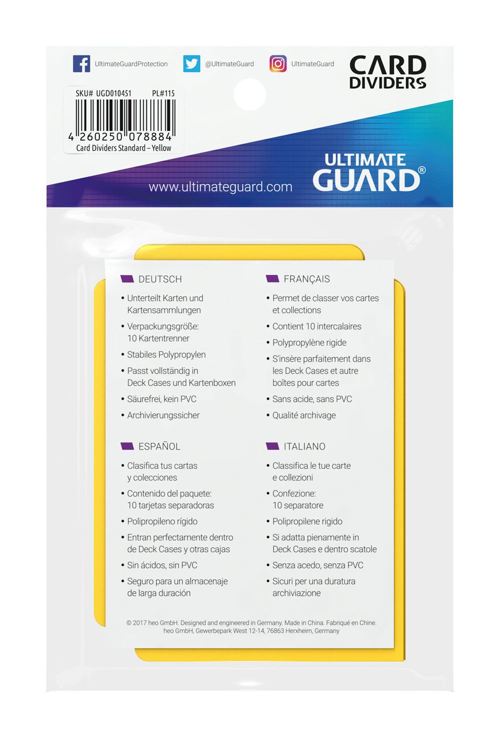 Ultimate Guard Card Dividers Standard Size 10 Yellow Ultimate Guard