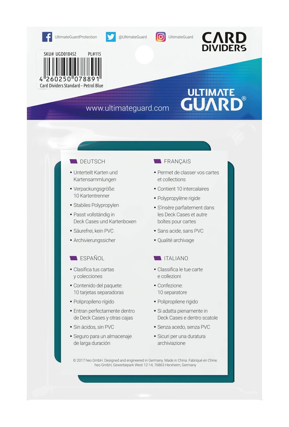 Ultimate Guard Card Dividers Standard Size 10 Petrol Ultimate Guard