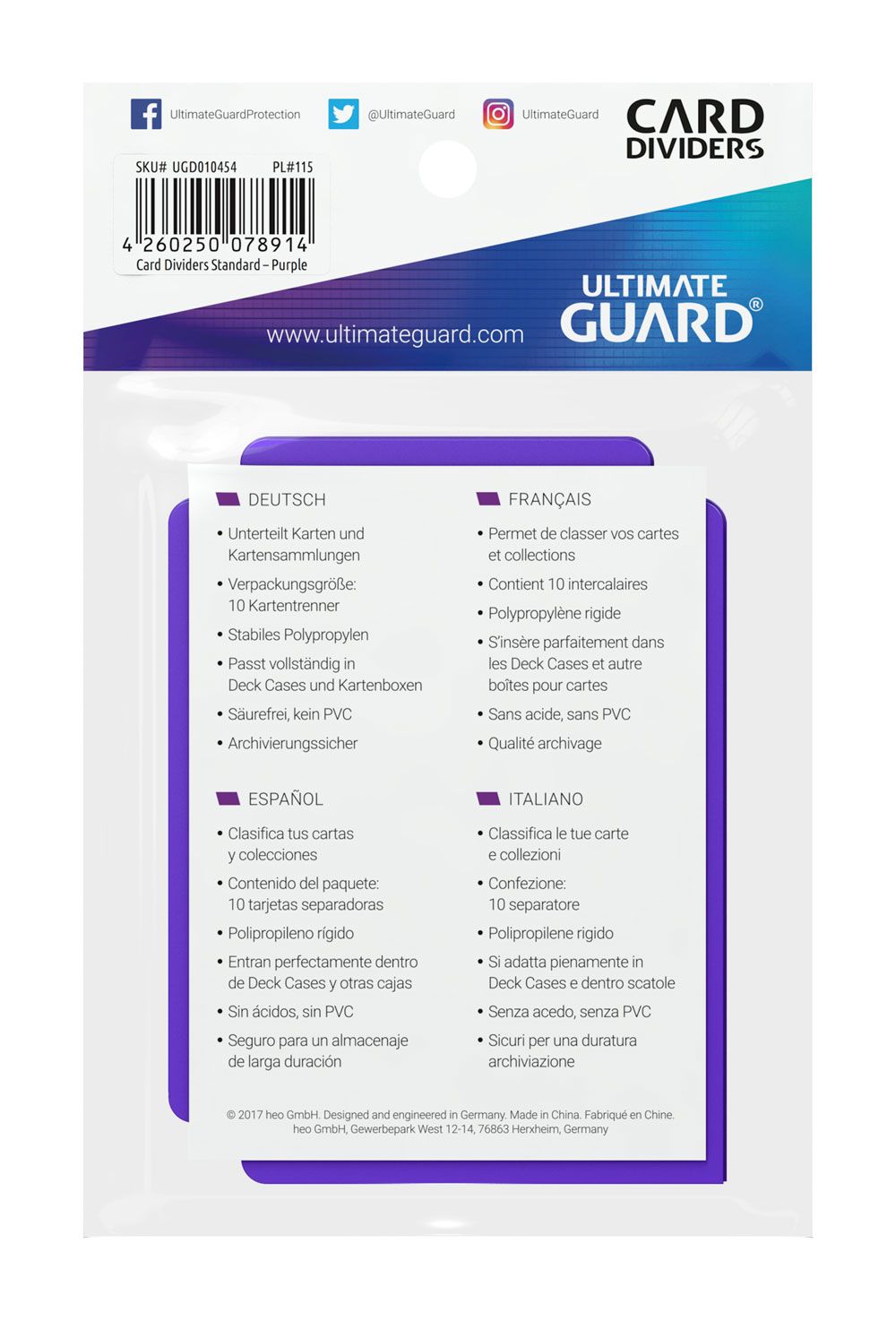 Ultimate Guard Card Dividers Standard Size 10 Purple Ultimate Guard