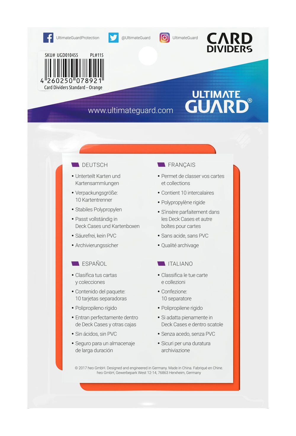 Ultimate Guard Card Dividers Standard Size 10 Orange Ultimate Guard
