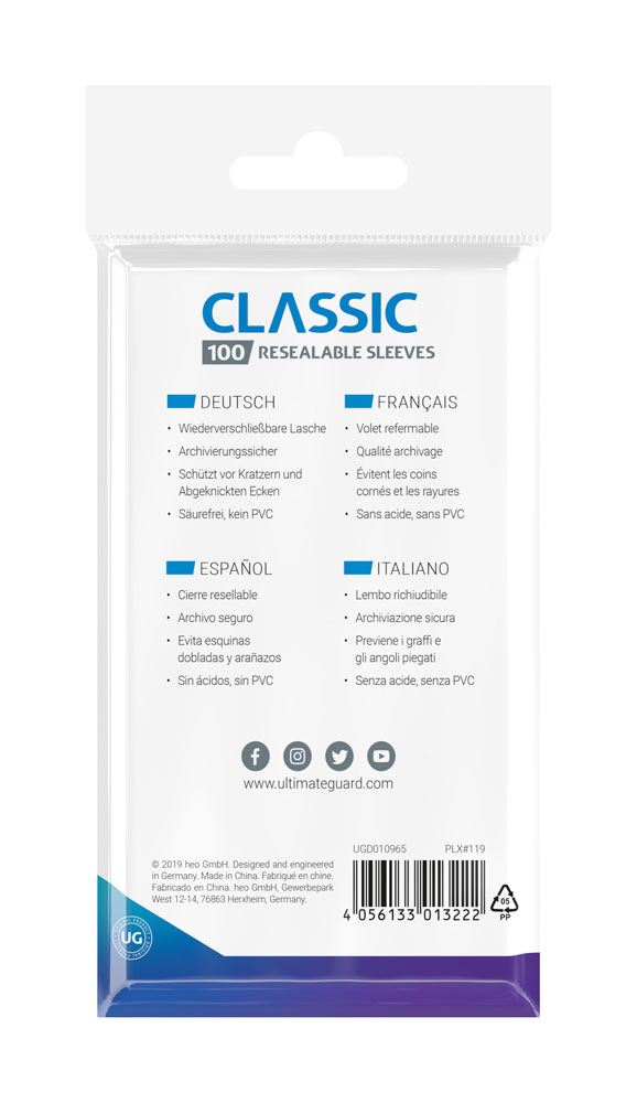 Ultimate Guard Classic Sleeves Standard Size 100 Resealable Ultimate Guard