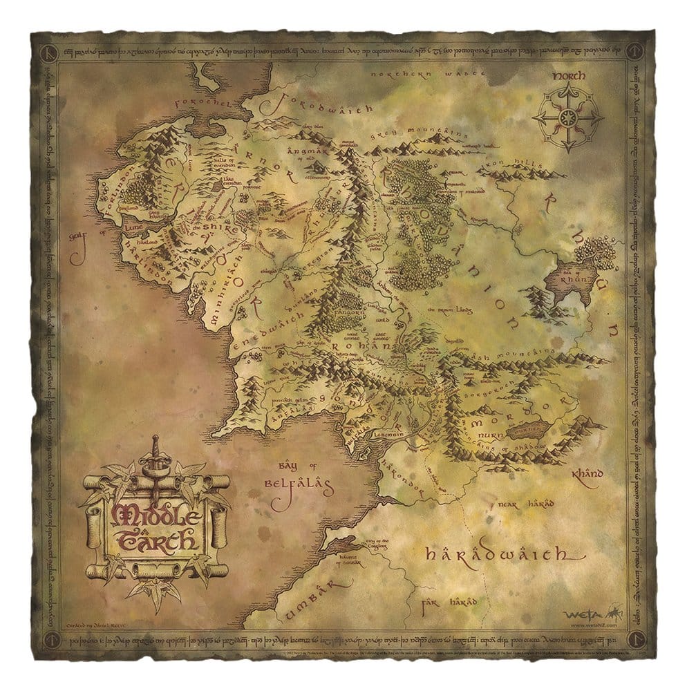 Lord of the Rings Art Print Parchment Map of Middle earth Weta Workshop