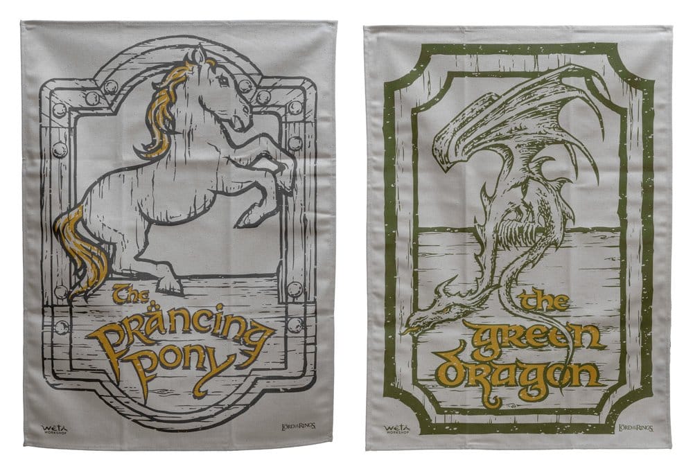 Lord of the Rings Tea Towel 2 Pack Green Dragon & Prancing Pony Weta Workshop