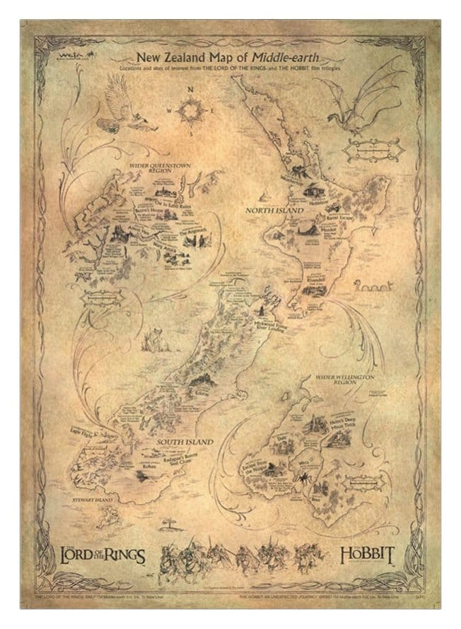 The Hobbit Art Print New Zealand Map of Middle Earth Weta Workshop