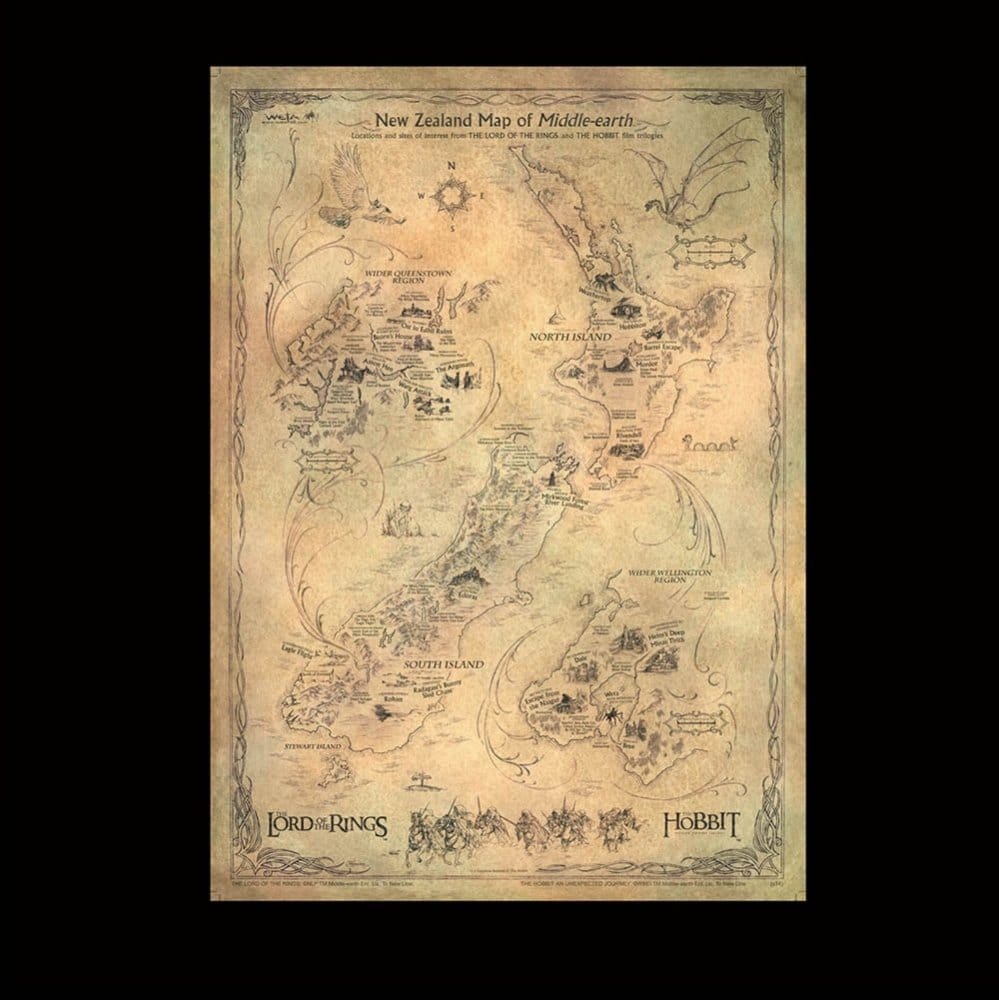 The Hobbit Art Print New Zealand Map of Middle Earth Weta Workshop